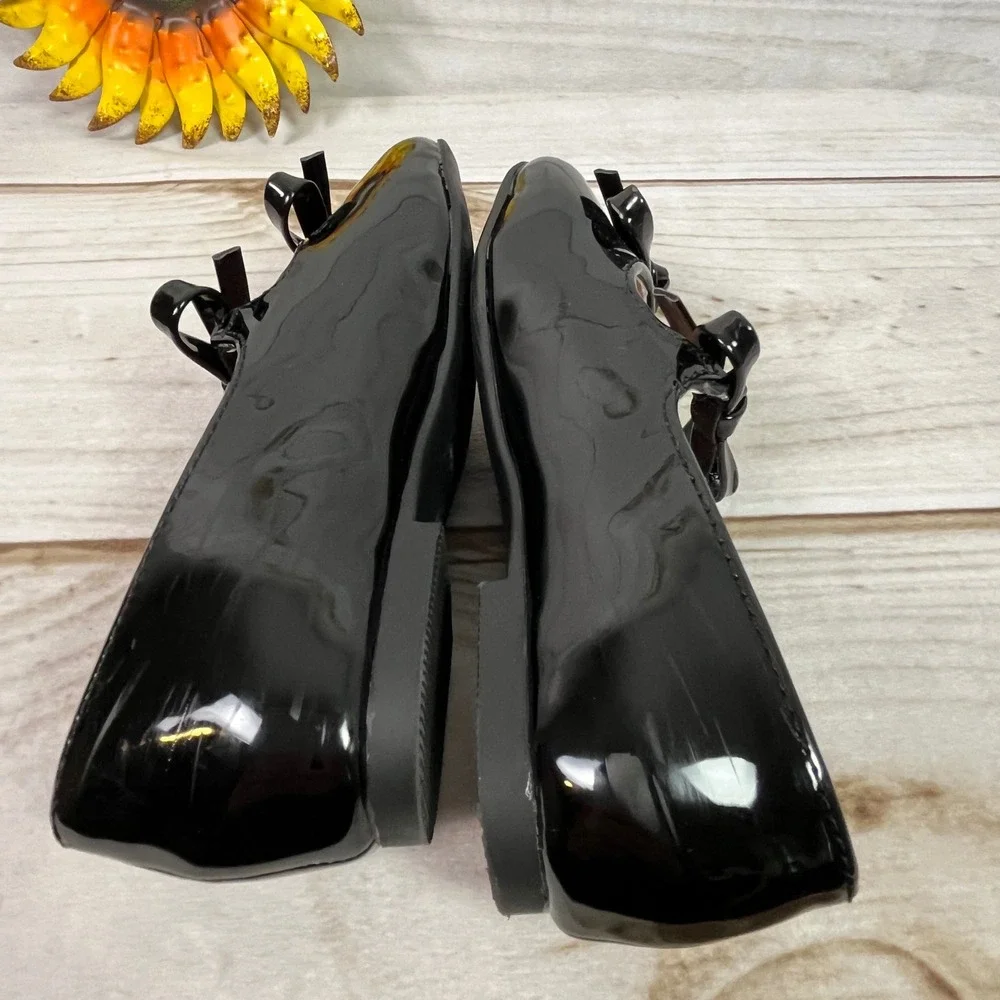 Nordstrom Elodie Black Patent Mary Jane Bow Flats Kids Size 9M NOELODIE-PU